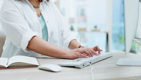 Computer,-typing-and-woman-hands-in-office