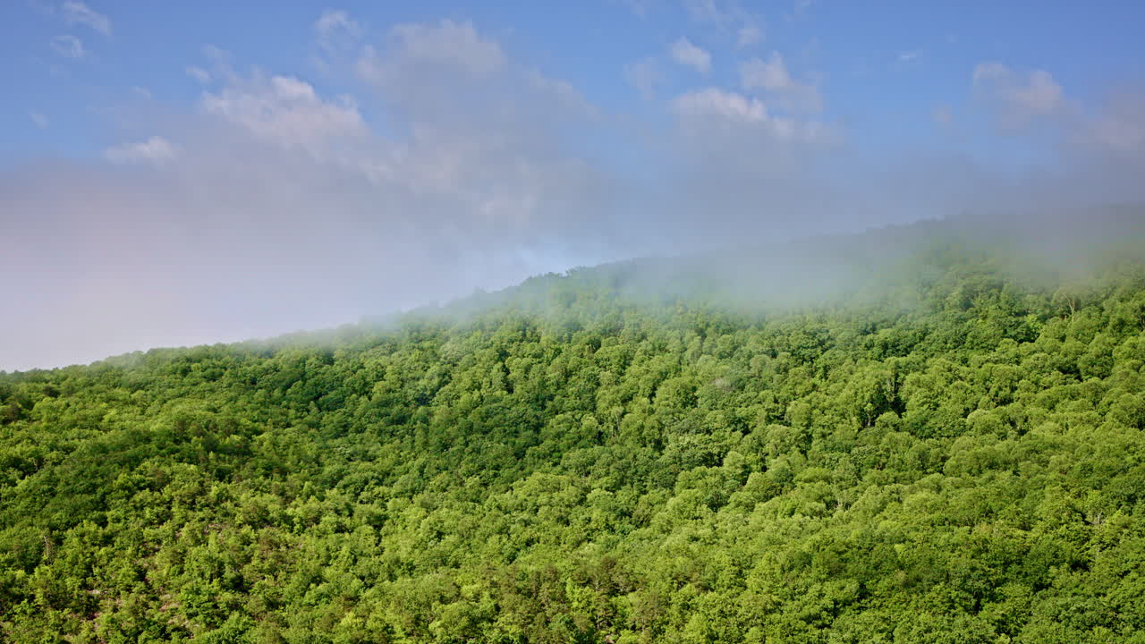 Mist-filled mountain landscape captured by drone in North Carolina