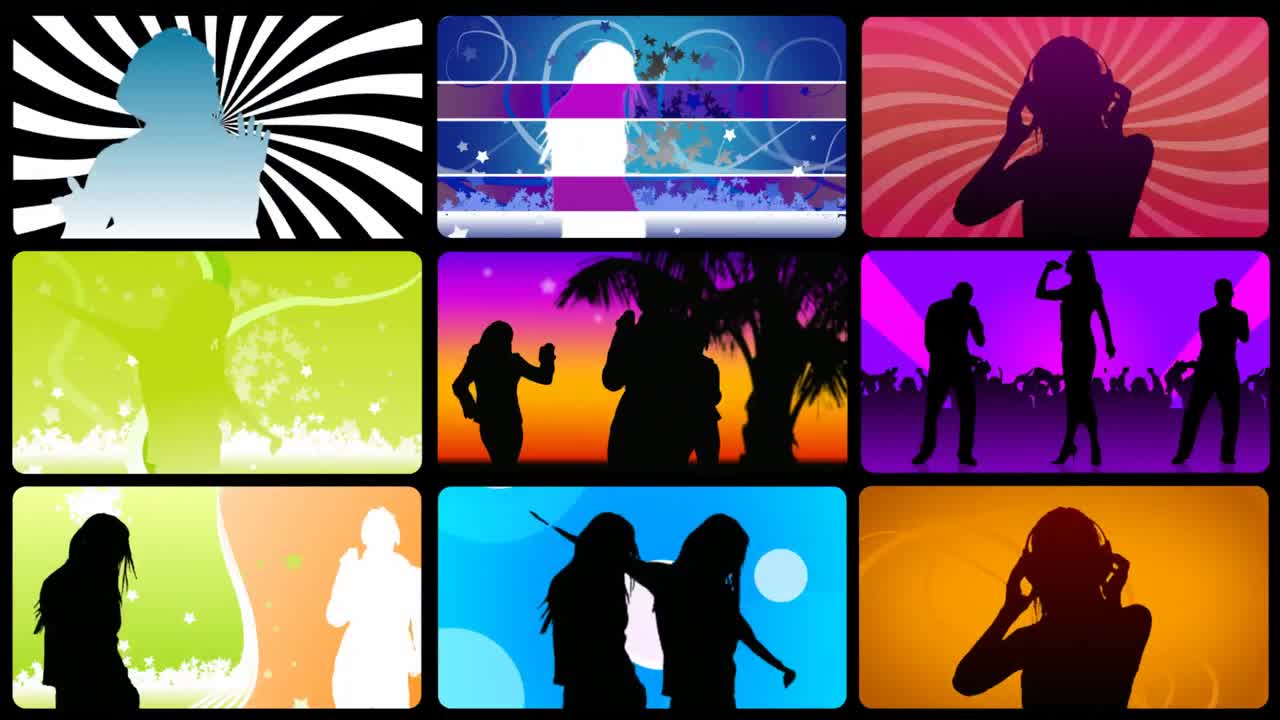 animación en 3d que presenta a personas disfrutando de la música