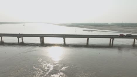 historic sukkur barrage over indus, sindh, pakistan - aerial