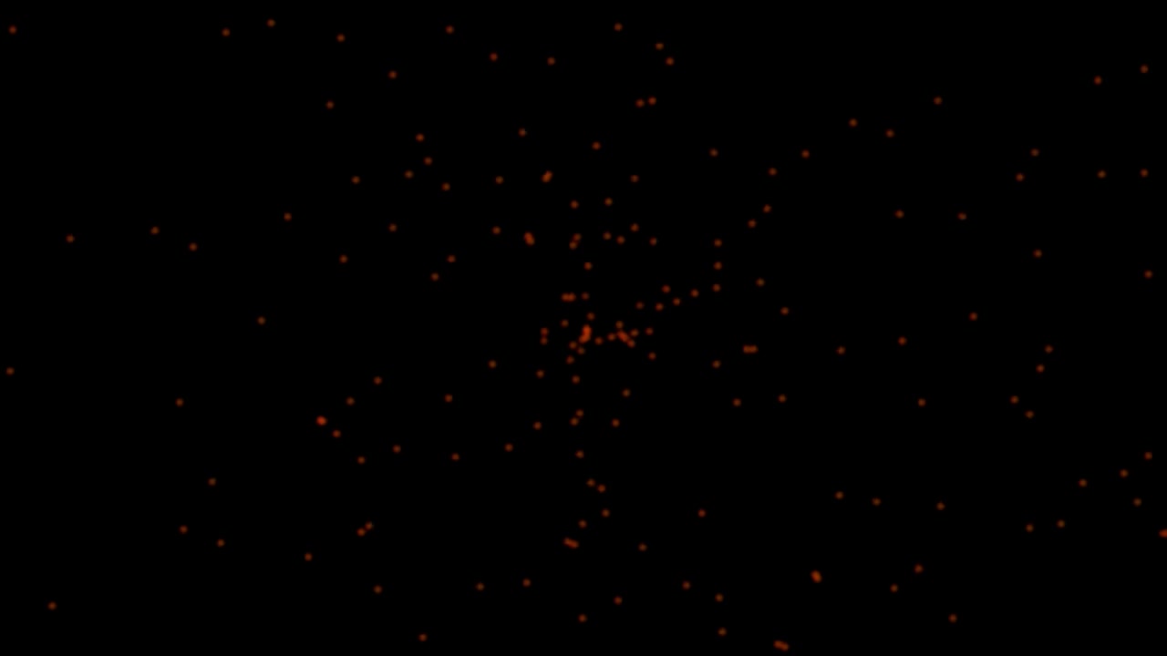 Abstract Motion of Glowing Red Particles on Black Background