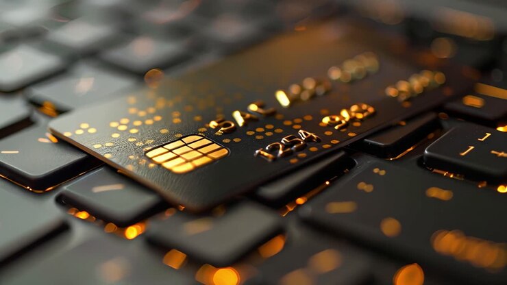 Credit Card on a Keyboard with Glowing Lights