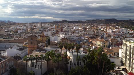 stunning panorama view over malaga city with palm trees and church