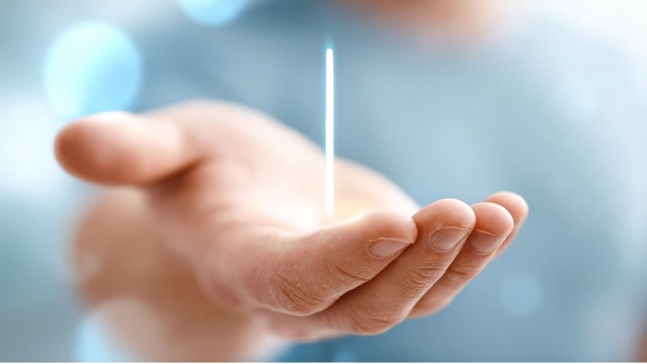 Securing data digitally. A person holds a virtual lock above their palm, symbolizing safety and digital protection in everyday technology