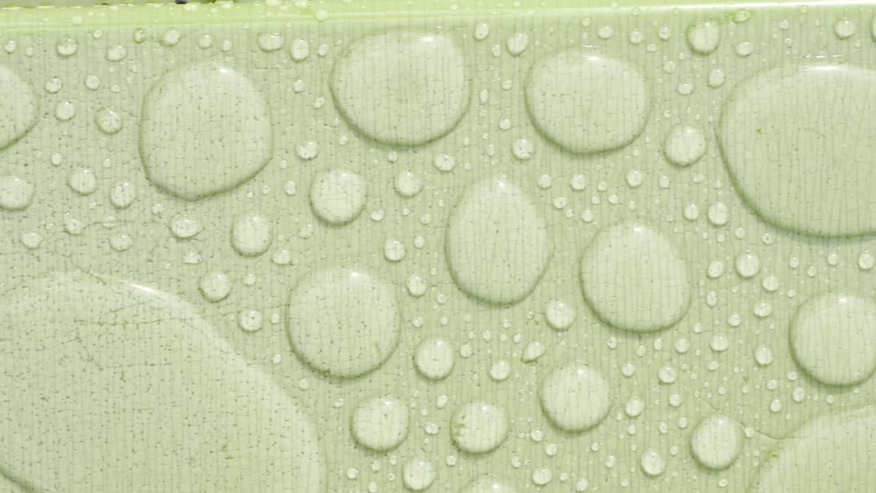 Water Droplets on a Light Green Surface