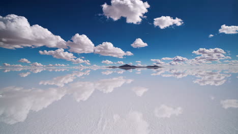 reflective salt flat landscape with clouds