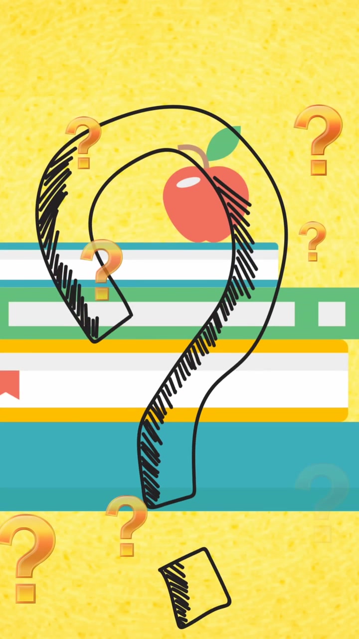 Animation of question marks over school items icons