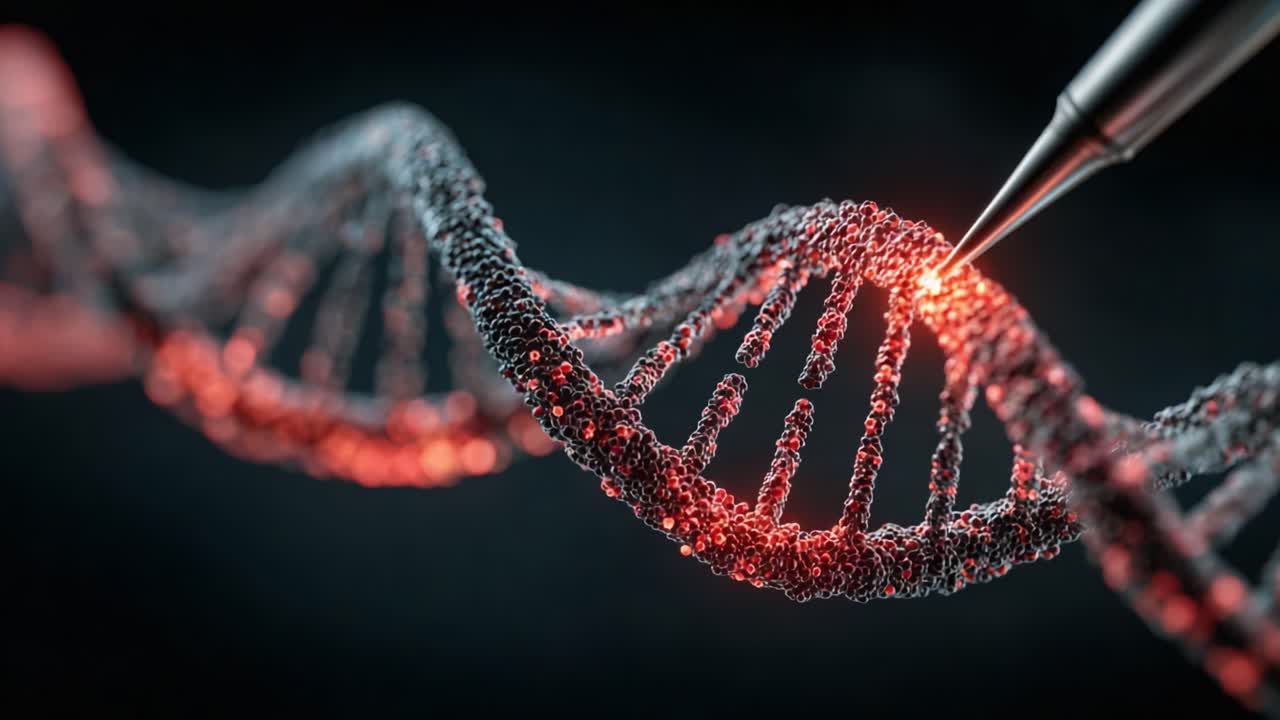 Esplorando le complessità dell'ingegneria genetica: un primo piano di uno strumento di precisione che altera la struttura del DNA con tecnologia avanzata