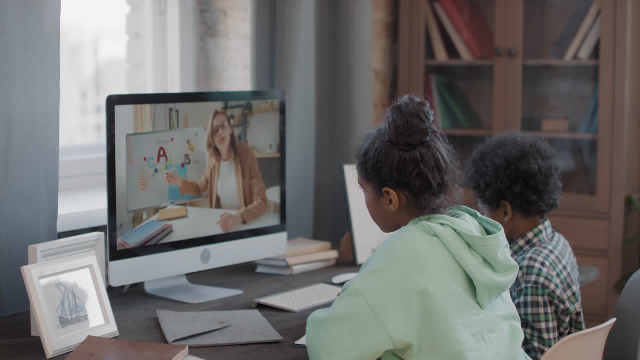 Afro Kids Having Online Lesson At Home
