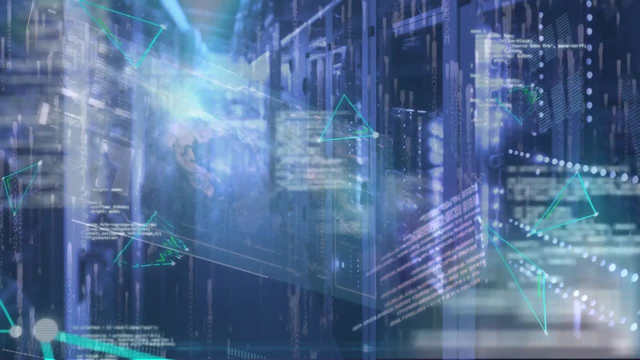 animación de triángulos y procesamiento de datos a través de servidores