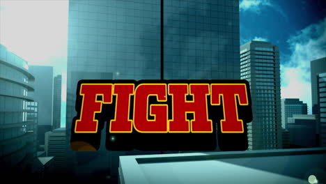 animación del texto de la lucha sobre el paisaje urbano digital