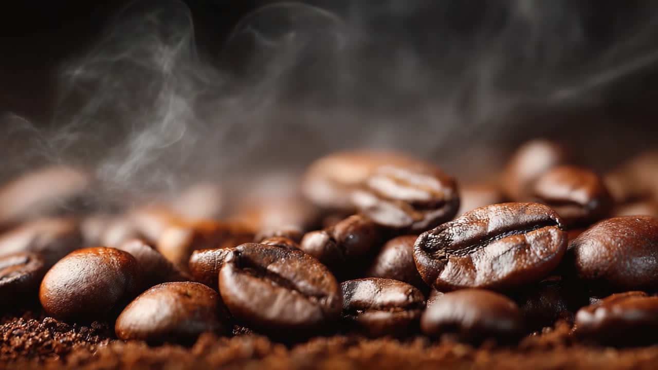 Aromatiske kaffebønner: Den rige essens og varme fra ristede kaffebønner fanget i et nærbillede, der fremkalder rige smagsnuancer og en indbydende aroma.
