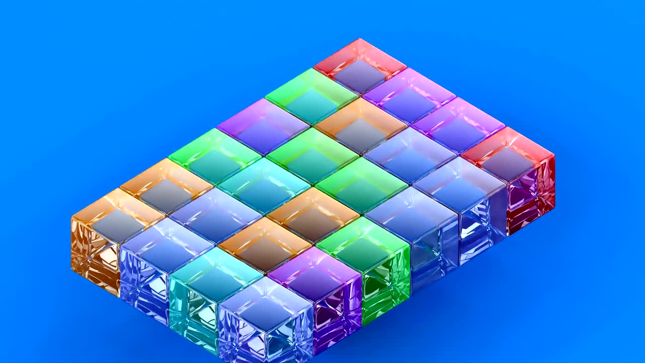 Glass isometric block assembly 3d minimal motion design simple geometric forms 4k