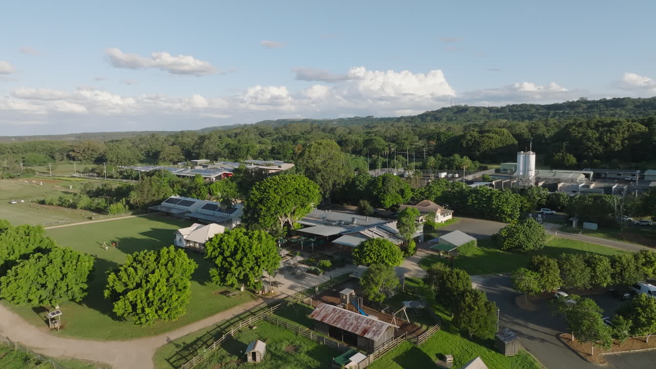 Drone footage showing the Bega Cheese factory in Bega, New South Wales, Australia.