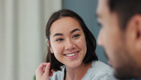 asian couple smile, conversation