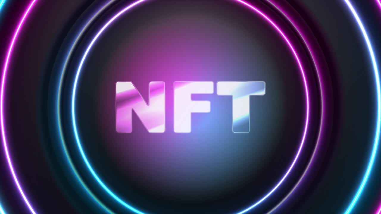 azul púrpura neón no fungible ficha nft fondo de movimiento de alta tecnología