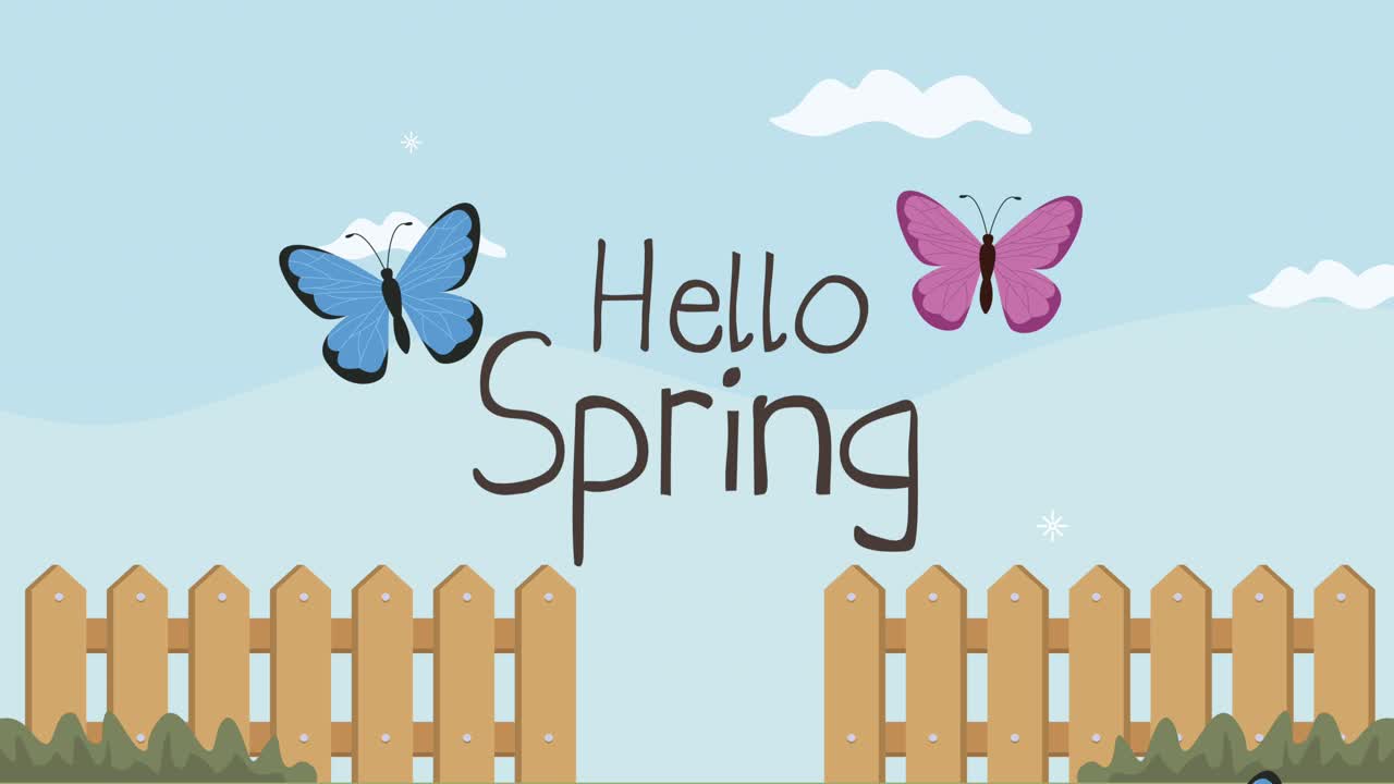 hello spring lettering and butterflies