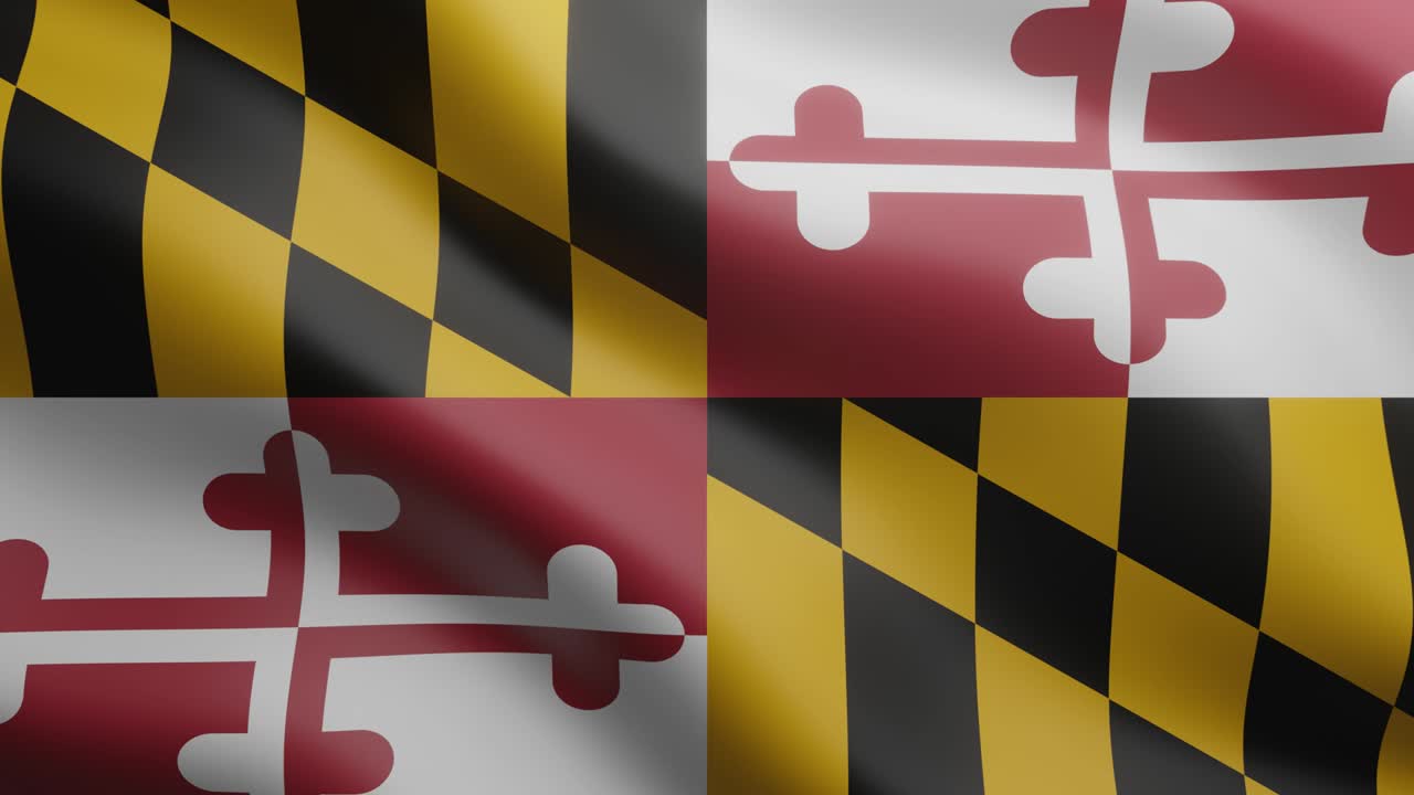 3d ondeando bandera del estado de maryland. bandera nacional en el fondo del viento. video clip animado de bucle sin costuras realista de 4k