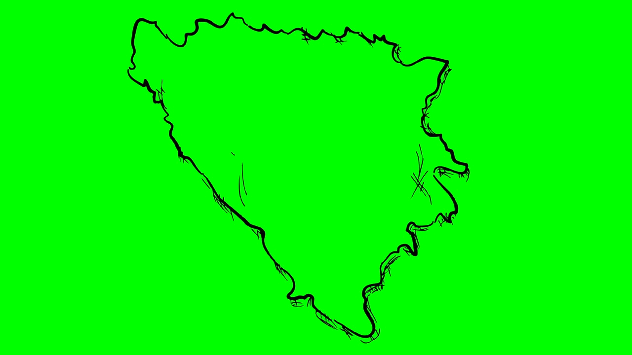 Bosnia And Herzegoniva drawing outline map on green screen isolated whiteboard