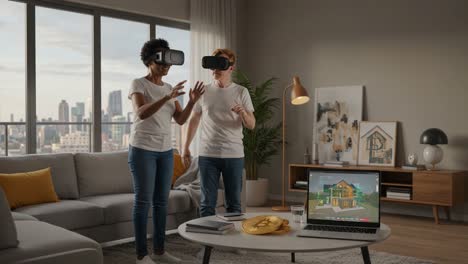 exploring virtual architecture: a creative journey into design and technology with vr headsets in a cozy living room setting
