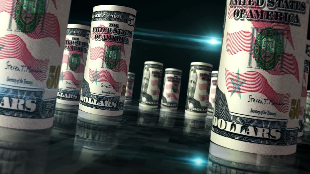 Dollar money banknotes rolls seamless loop