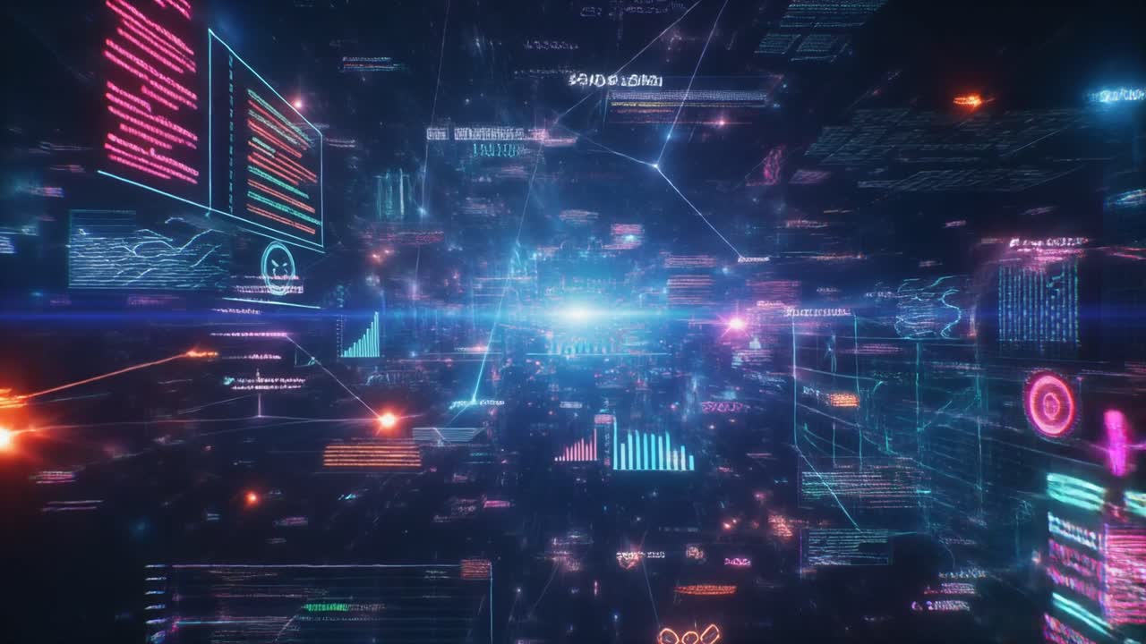 Futuristic Digital Data Network with Glowing Information Flow