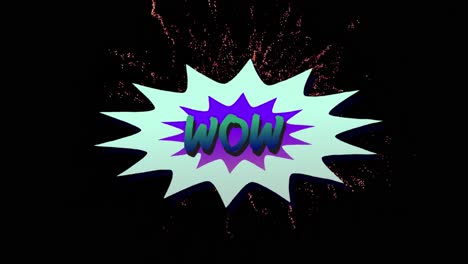 Wow-text-on-retro-speech-bubble-against-firework-exploding-on-black-background