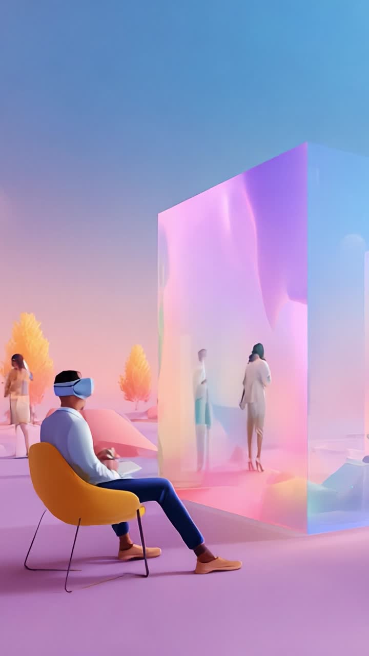 Esplorando dimensioni virtuali: uno sguardo a un mondo colorato e innovativo di realtà miste, con partecipanti coinvolti e immagini spettacolari