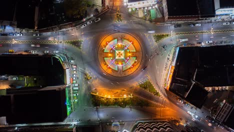 aerial top view of roundabout, highway junctions. roads or streets shape circle in structure of architecture and technology transportation concept. urban city, phuket province,thailand