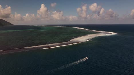 A-speed-boat-explored-the-reef-of-Teahupoo-on-the-island-of-Tahiti-in-French-Polynesia-South-Pacific