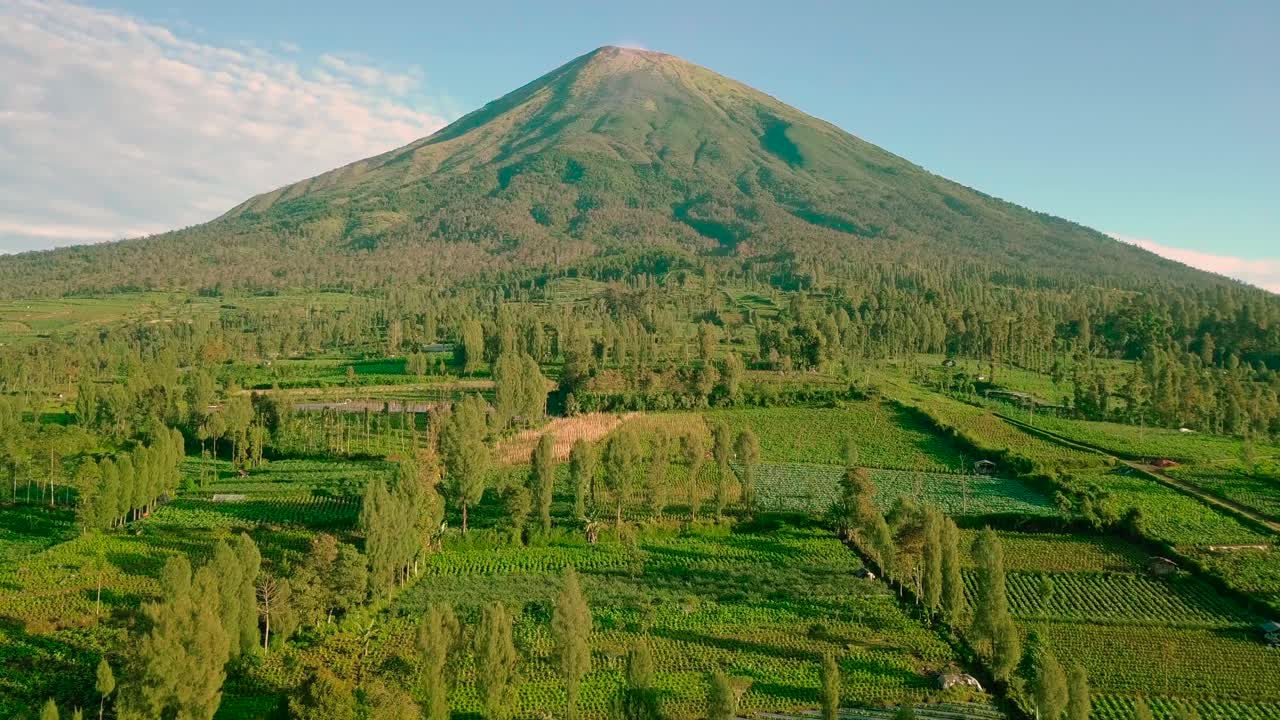 increíble paisaje aéreo del monte sindoro y tierras de cultivo rural en indonesia