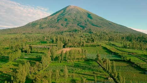 印尼辛多羅山 (mount sindoro) 和農村農地 (rural farmland) 的驚人空中風景