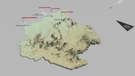mapa del terreno en 3d de suriname