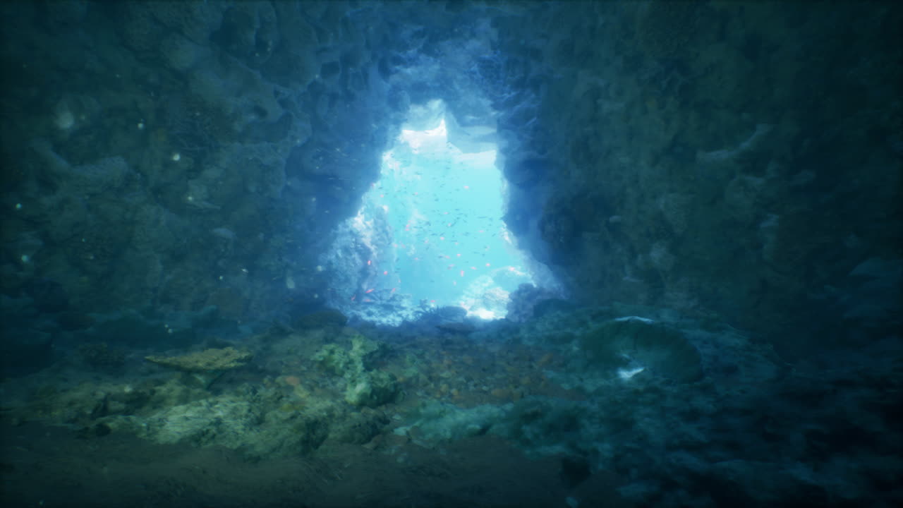 Underwater Cave with Sunbeams