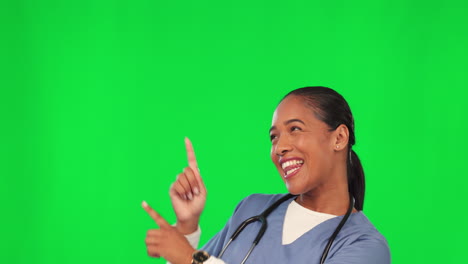 Woman,-doctor-and-funny-dancing-by-green-screen