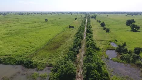 birds eye view of bamboo railway in battambang in slow motion