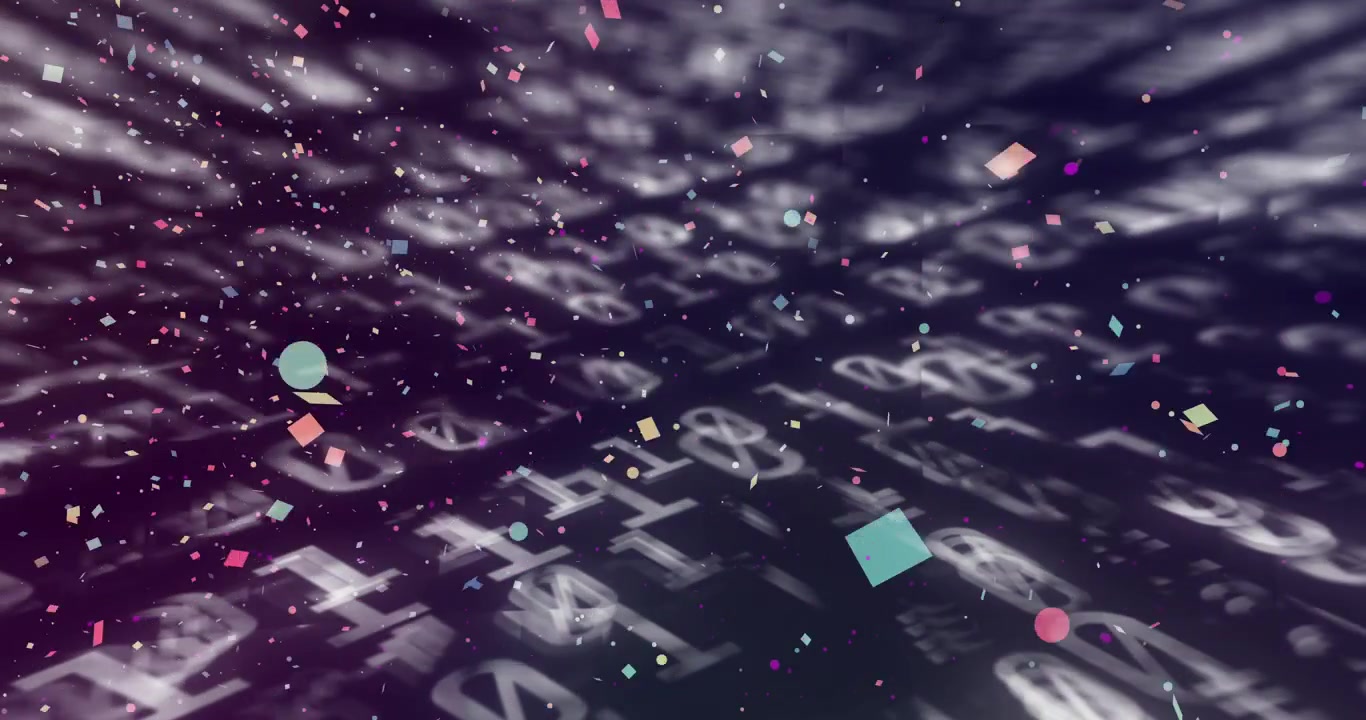 Cam pull starting, projected glyphs rippling across floor while confetti floating visualizing brand