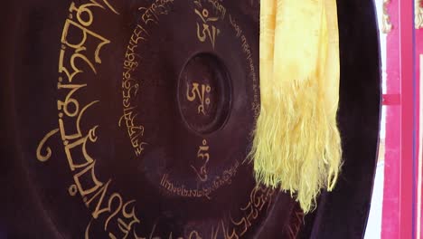 buddhist monastery holy bell with holy script at morning from unique angle video is taken at manali himachal pradesh india on mar 22 2023