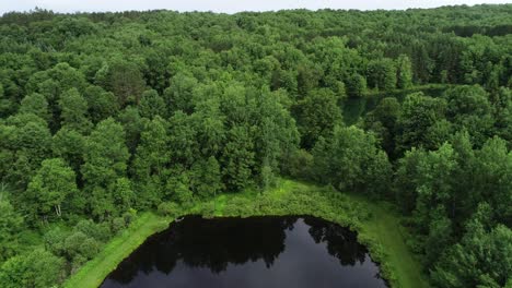 a drone rist to reveal small secluded lakes in the catskill mountains new york