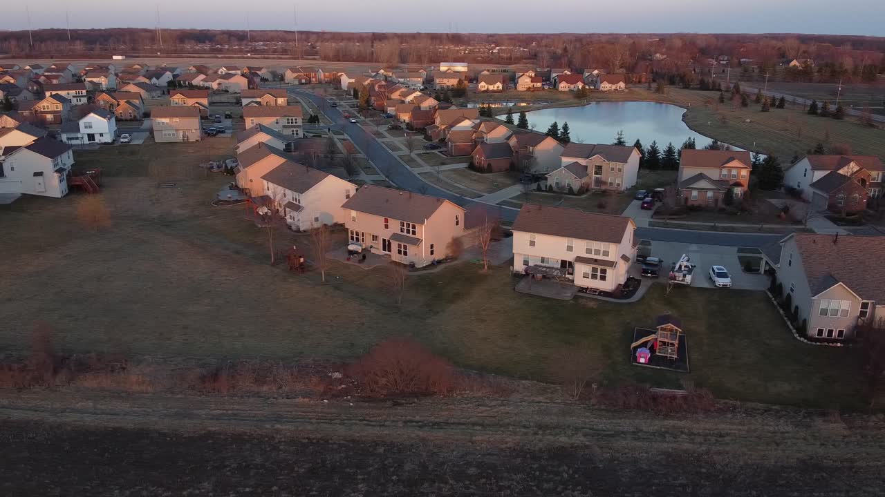 Rural housing development of Flat Rock in Michigan, aerial drone view