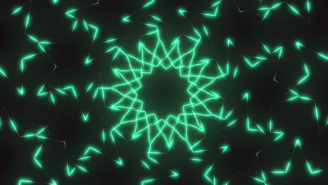 The image displays a futuristic and technological-themed circular pattern created from glowing green lines organized in a spiral formation, with the central spot as the focus