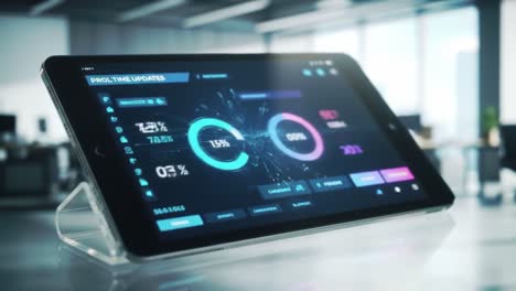modern tablet displaying project updates and data visualization