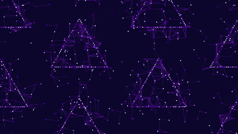 Leuchtende-Violette-Dreiecke-Auf-Dunklem,-Geheimnisvollem-Hintergrund