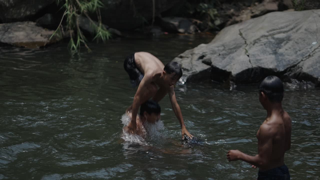 Kids Swimming in a River