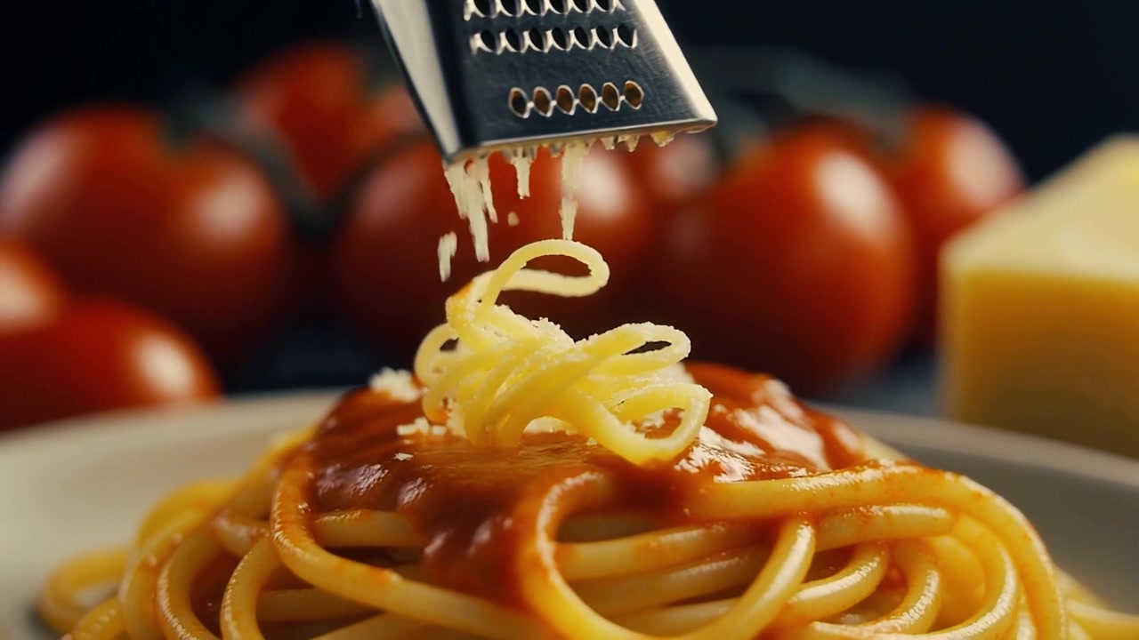 Verse Parmezaanse kaas geraspt over spaghettipasta