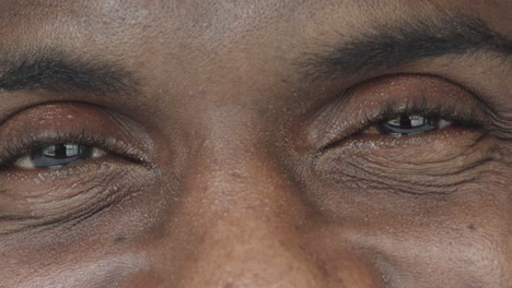 close up of african american man eyes looking happy satisfaction at camera reflection vision eyesight concept