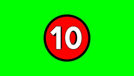 Animationskarikatur-Nummer-Zehn-10-Zoll-Roter-Kreis-Auf-Grünem-Hintergrund-4k
