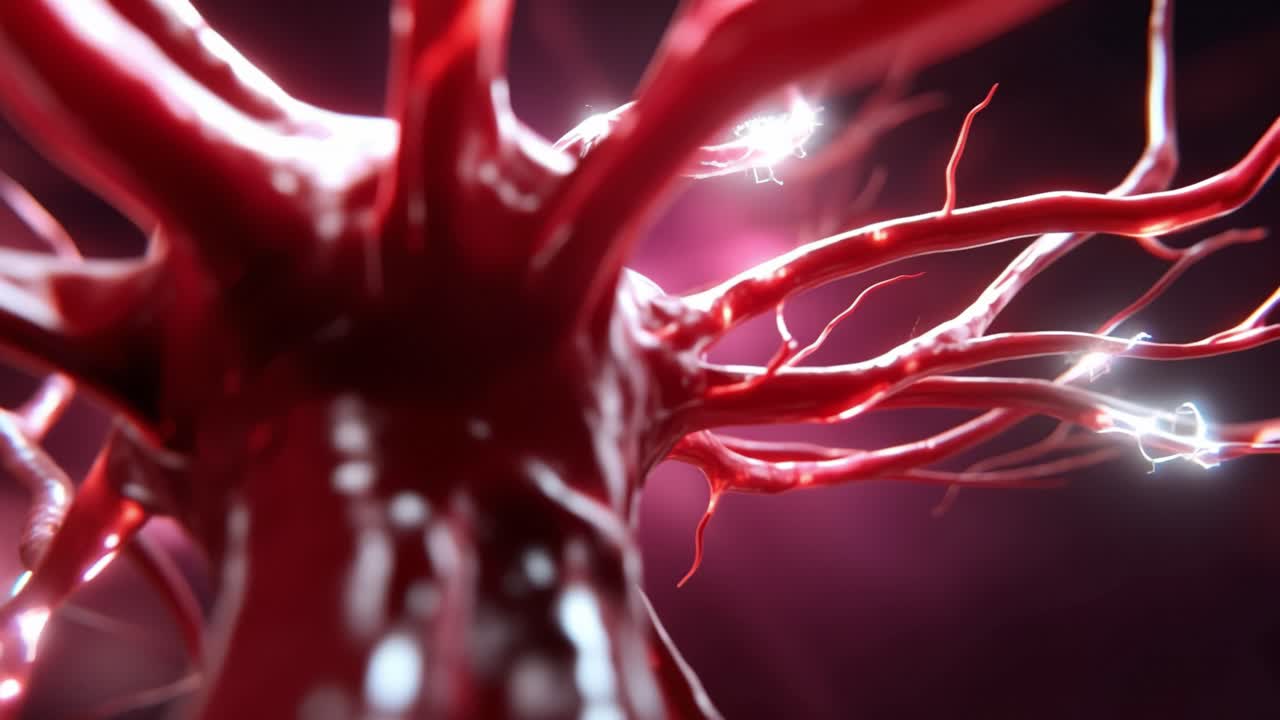 Visualizzazione intricata dei percorsi neurali in un primo piano mozzafiato che mostra la complessa struttura e la connettività delle cellule nervose con elementi luminosi.
