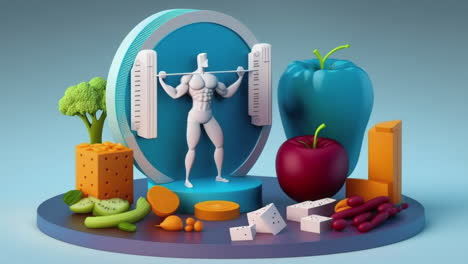 ilustración de nutrición y alimentación saludable, concepto 3d de pérdida de peso de atención médica, dieta y bienestar