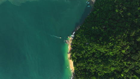 aerial top down shot above the colomitos beach and rainforests of sunny puerto vallarta, mexico